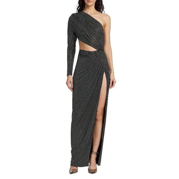Ronny Kobo Lorinna Metallic Cut Out Slit Gown - Picture 1 of 11